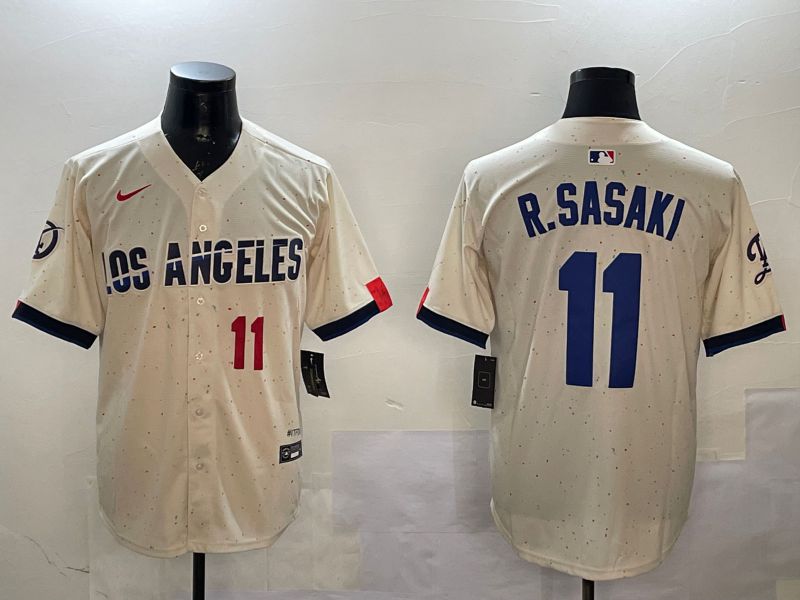 Men Los Angeles Dodgers #11 R.Sasaki Cream Fashion Game 2025 Nike MLB Jersey style 3